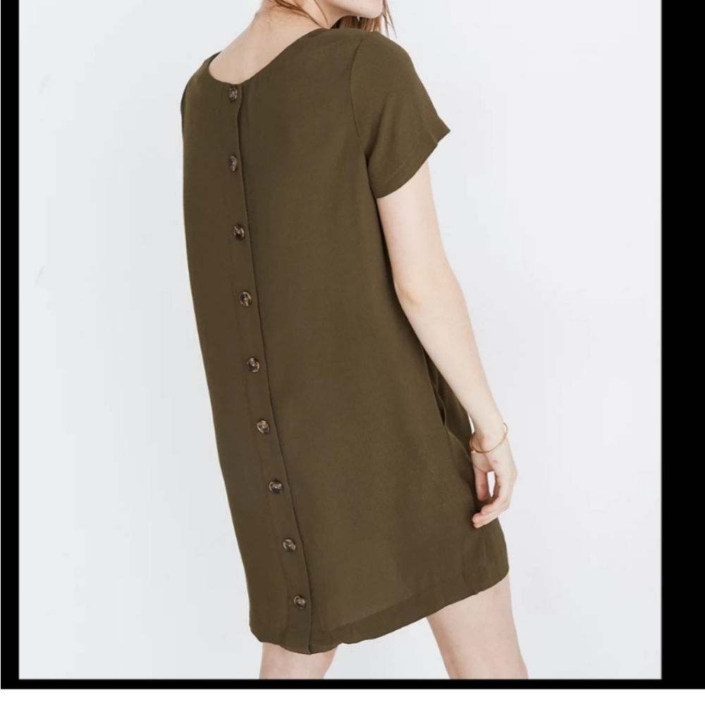 Madewell Green Olive Mini Dress V-Neck Button Back Size S - Picture 2 of 14